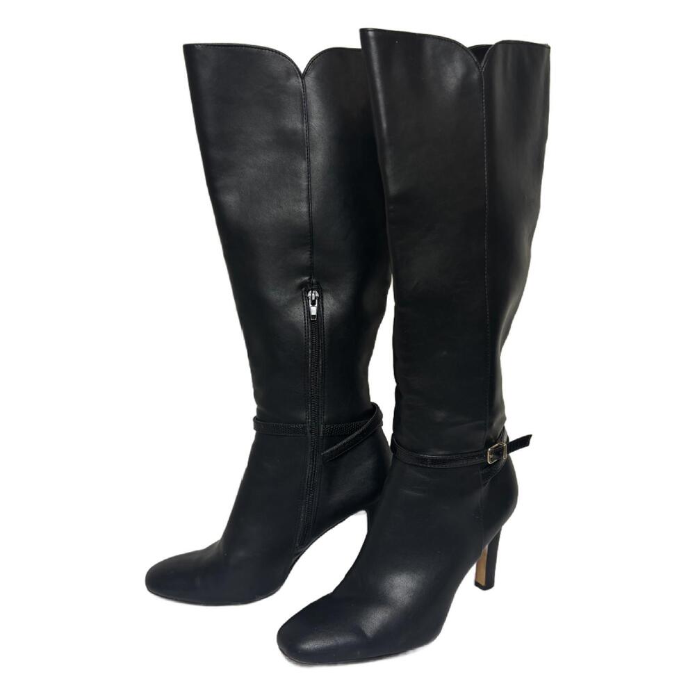 Express Women'd Sz 8 Classic Black Faux Leather Knee High Stiletto Boots
